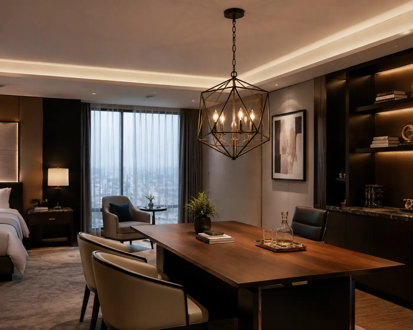 Chromeveil-Matte-Black-Cage-3-Light-Chandelier-with-Shiny-Chrome-Accents-executive-meeting-lounge Chromeveil-Matte-Black-Cage-3-Light-Chandelier-with-Shiny-Chrome-Accents-executive-meeting-lounge