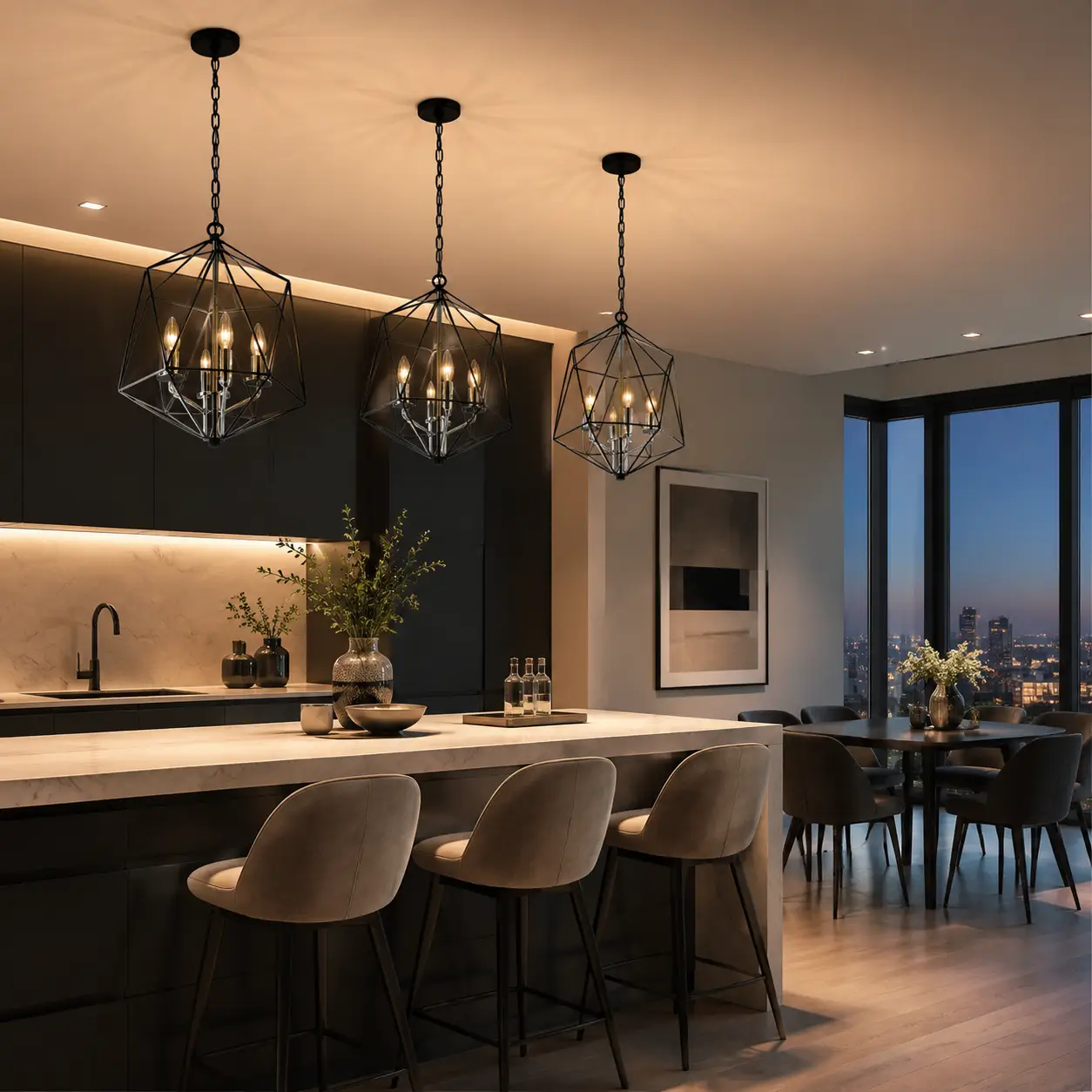 Chromeveil-Matte-Black-Cage-3-Light-Chandelier-with-Shiny-Chrome-Accents-urban-dining-kitchen-island Chromeveil-Matte-Black-Cage-3-Light-Chandelier-with-Shiny-Chrome-Accents-urban-dining-kitchen-island