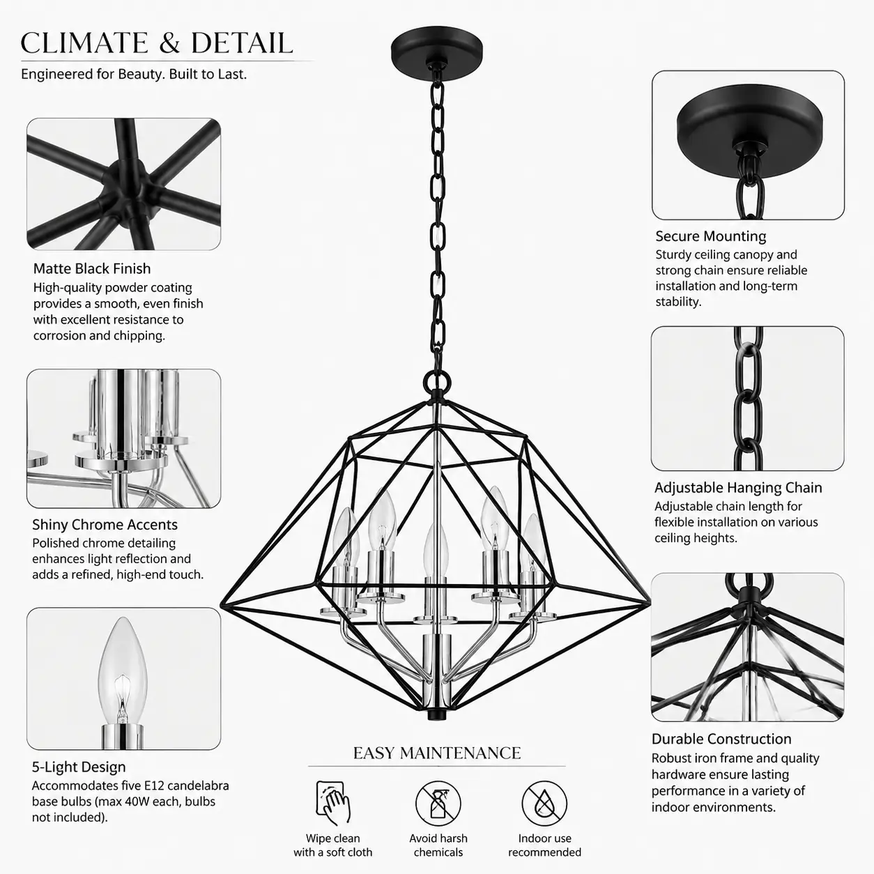 Chromeveil-Matte-Black-Cage-5-Light-Chandelier-with-Shiny-Chrome-Accents-2 Chromeveil-Matte-Black-Cage-5-Light-Chandelier-with-Shiny-Chrome-Accents-2