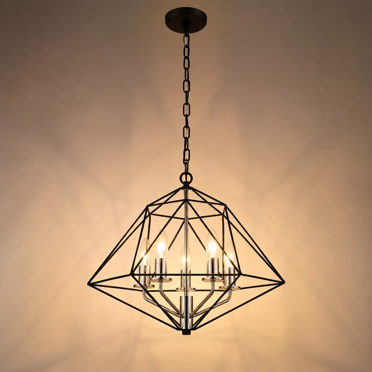 Chromeveil-Matte-Black-Cage-5-Light-Chandelier-with-Shiny-Chrome-Accents-3 Chromeveil-Matte-Black-Cage-5-Light-Chandelier-with-Shiny-Chrome-Accents-3