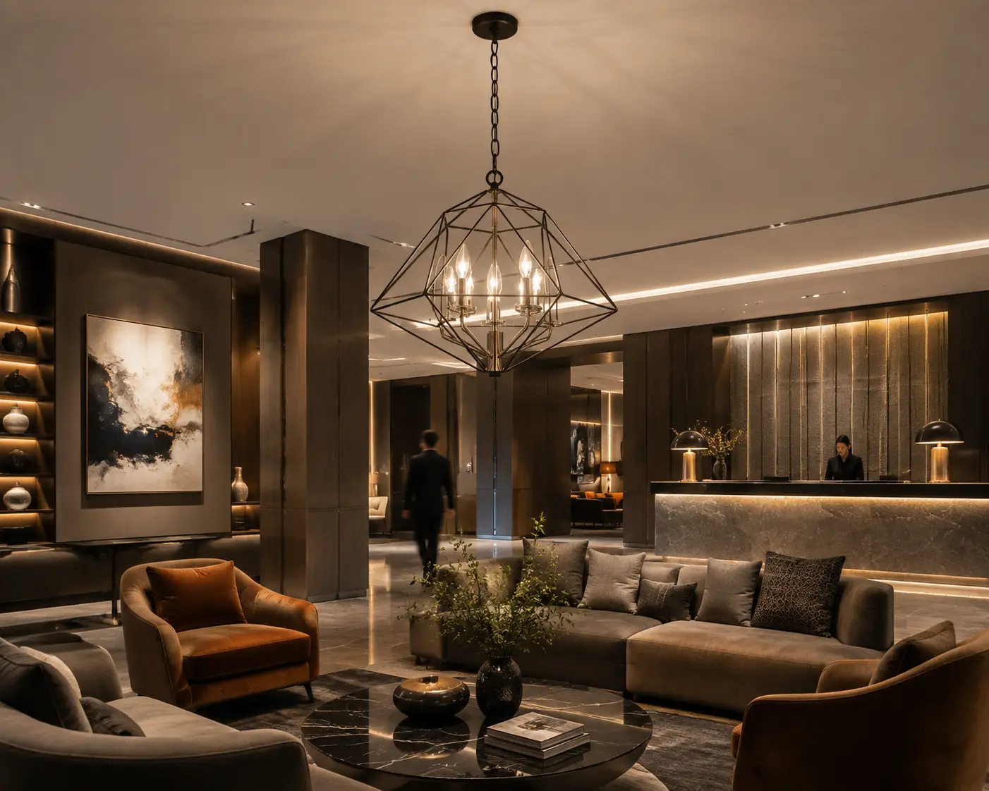 Chromeveil Chandelier in Hotel Reception Lounge