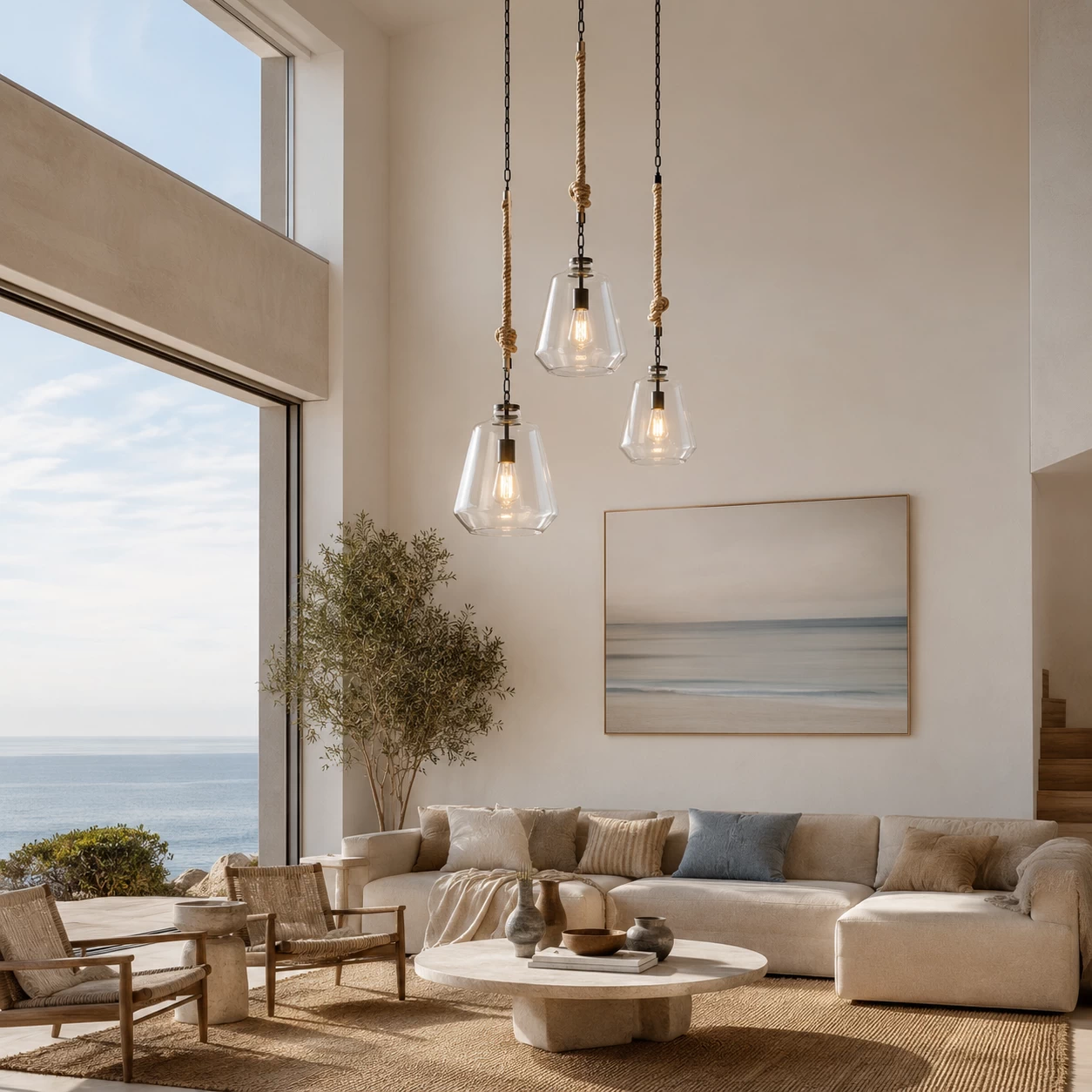 Coastal Horizon Sculpted Glass Pendant in Coastal Living Room