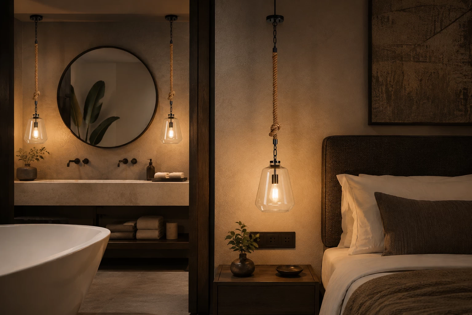 Sculpted Glass Pendant as Hotel Bedside Pendant