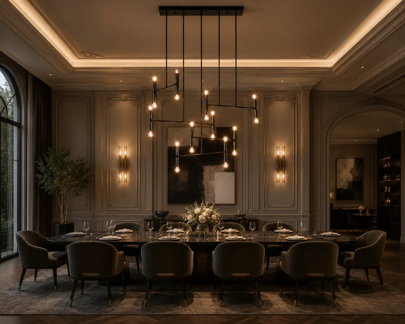 The Constellation 20-Light Chandelier in Luxury Formal Dining Room