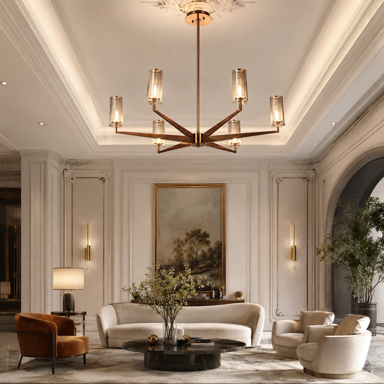 Copper Bloom Chandelier in Boutique Hotel Lounge