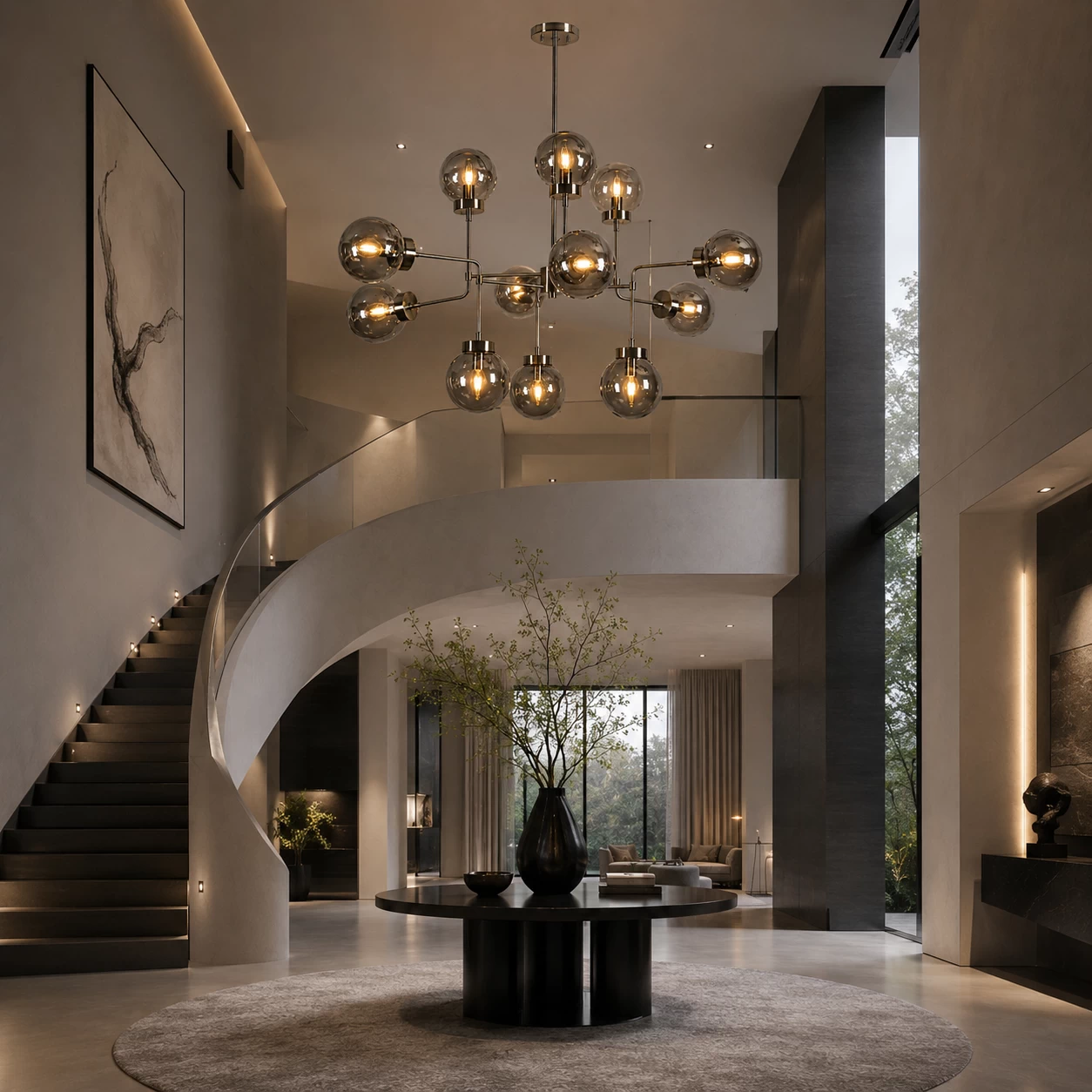 Cosmic Aura Chandelier in Double-Height Foyer
