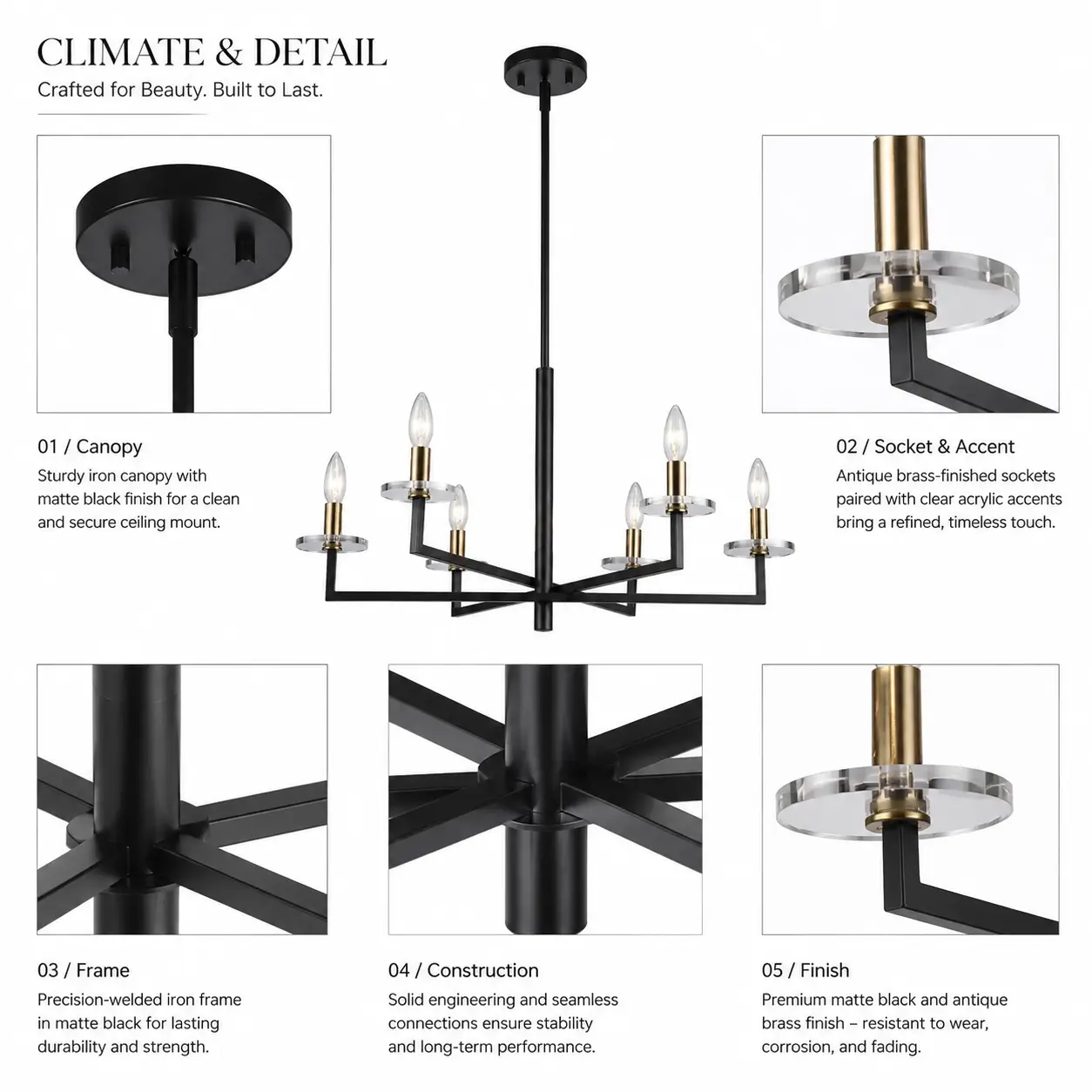 Damen-Arc-6‑Light-Pendant-in-Matte-Black-Antique-Brass-2 Damen-Arc-6‑Light-Pendant-in-Matte-Black-Antique-Brass-2