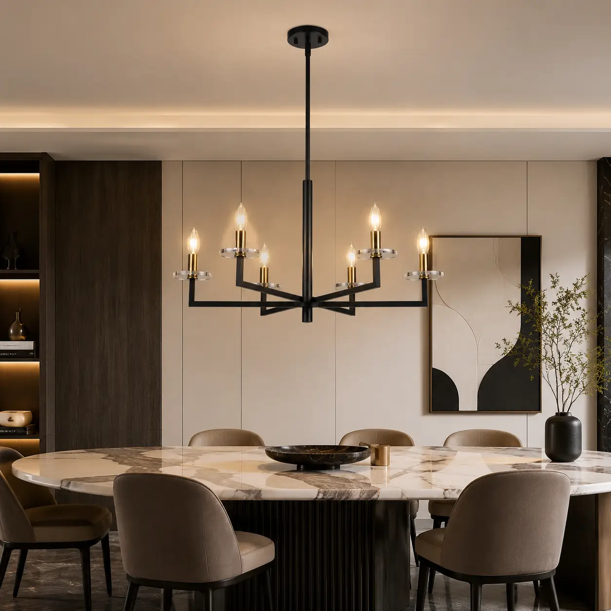 Damen Arc 6-Light Chandelier in Modern Luxury Dining Room
