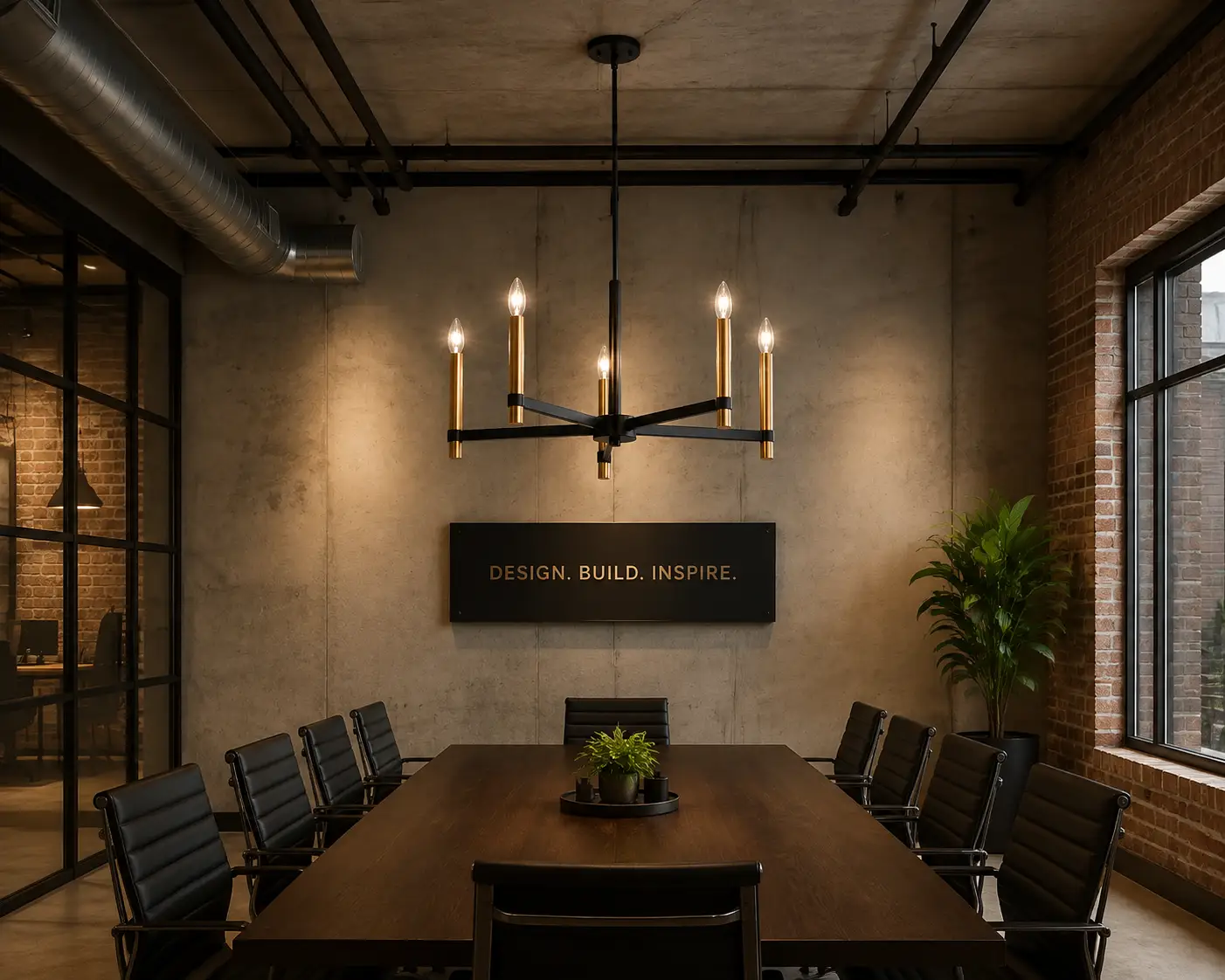 Damen-Matte-Black-Brass-5‑Light-Chandelier-industrial-chic-office-meeting-room Damen-Matte-Black-Brass-5‑Light-Chandelier-industrial-chic-office-meeting-room