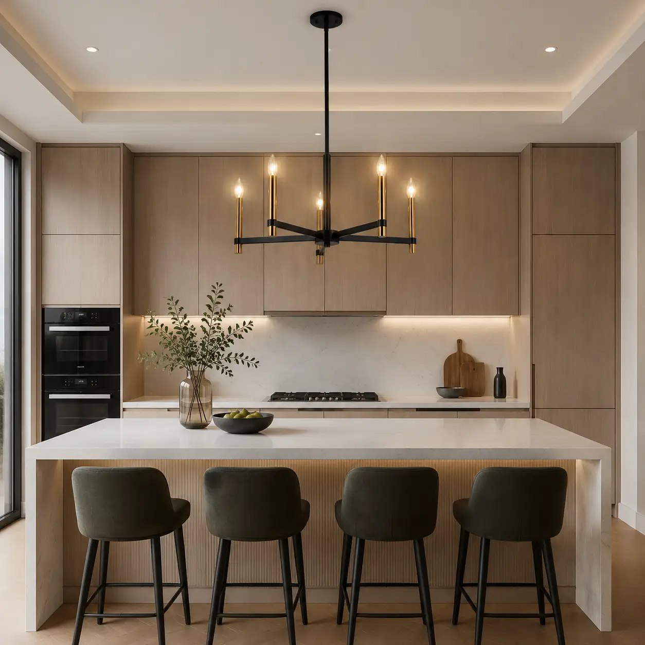Damen-Matte-Black-Brass-5‑Light-Chandelier-modern-kitchen-island Damen-Matte-Black-Brass-5‑Light-Chandelier-modern-kitchen-island