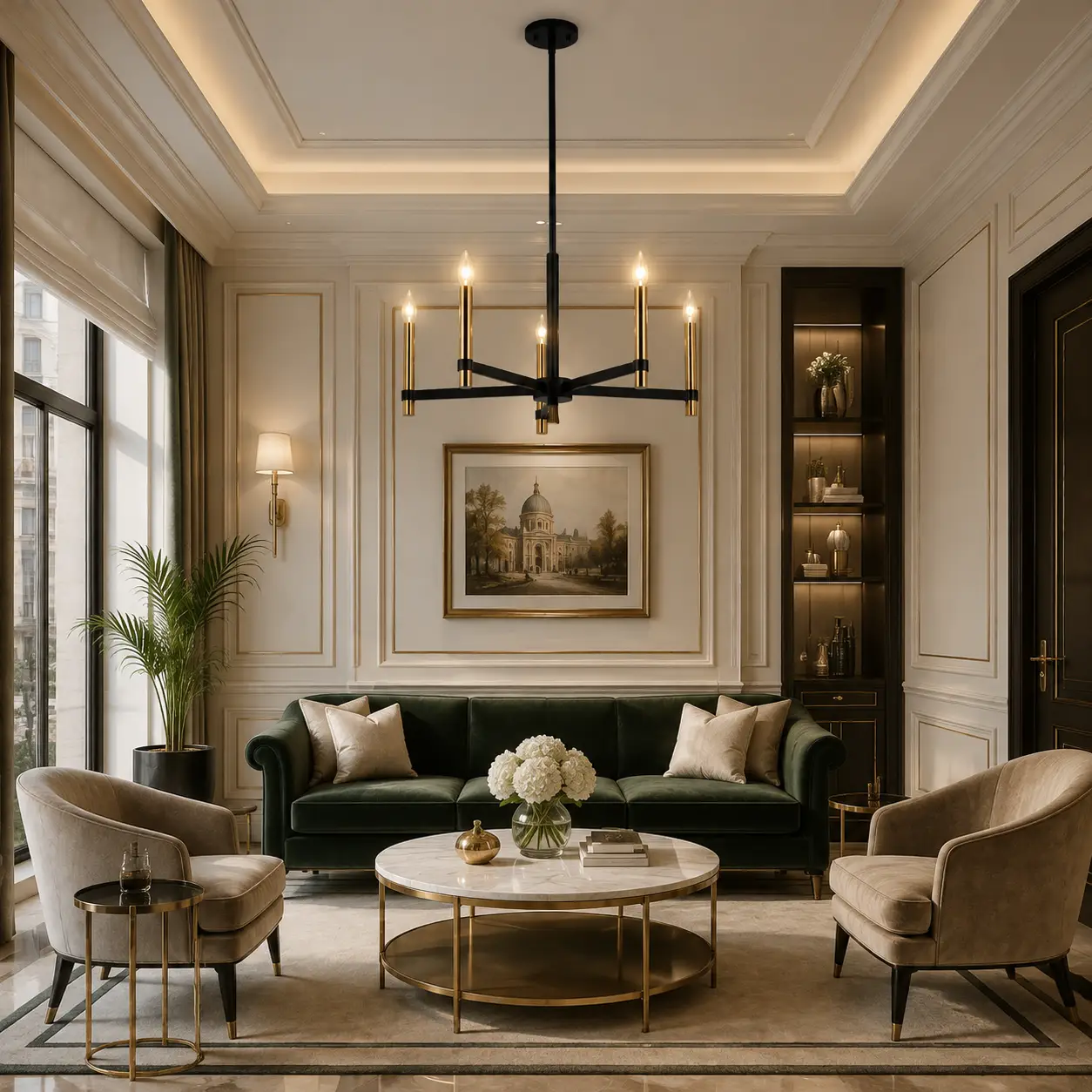 Damen-Matte-Black-Brass-5‑Light-Chandelier-neoclassical-hotel-lounge Damen-Matte-Black-Brass-5‑Light-Chandelier-neoclassical-hotel-lounge