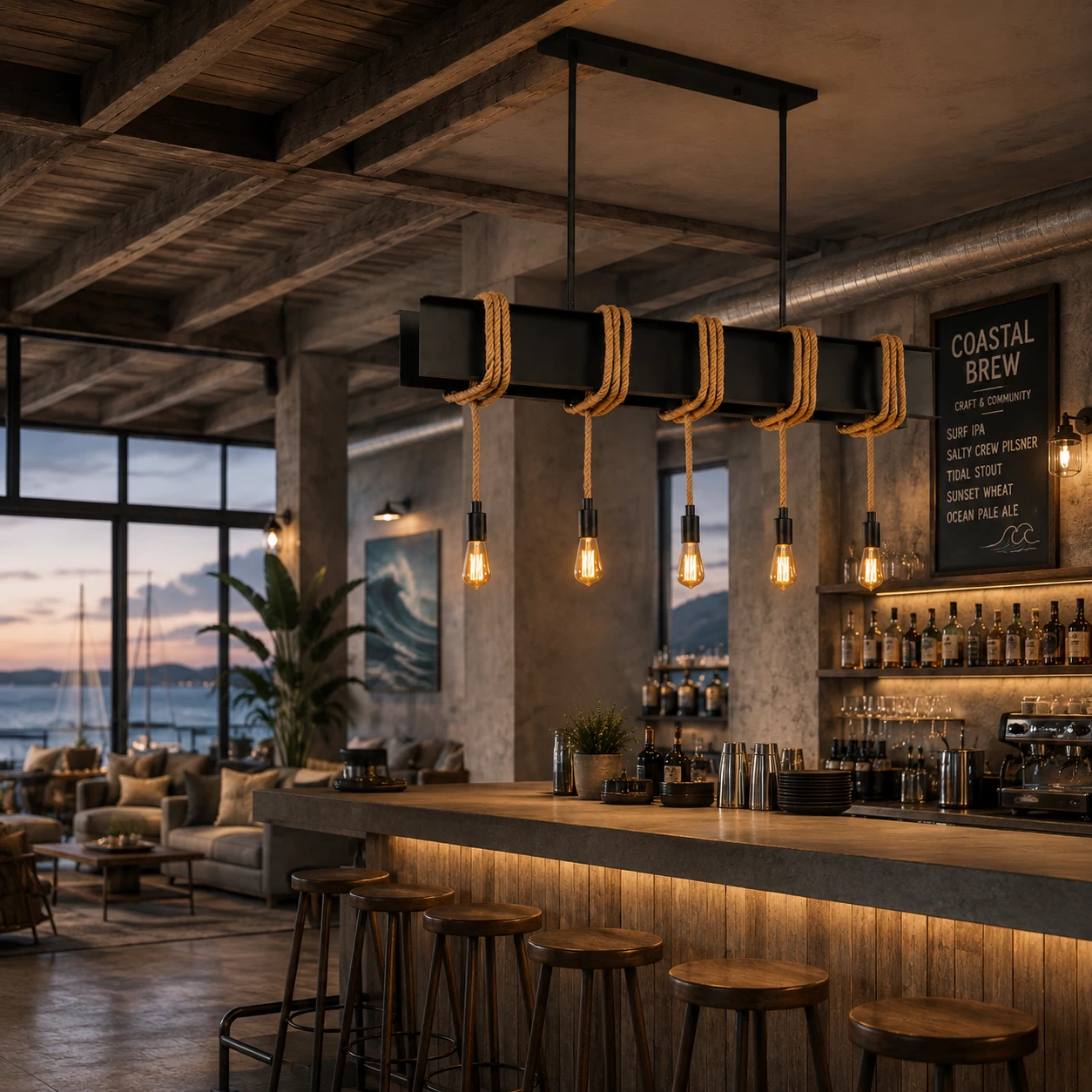 The Dockside Industrial Pendant in Hospitality Lounge