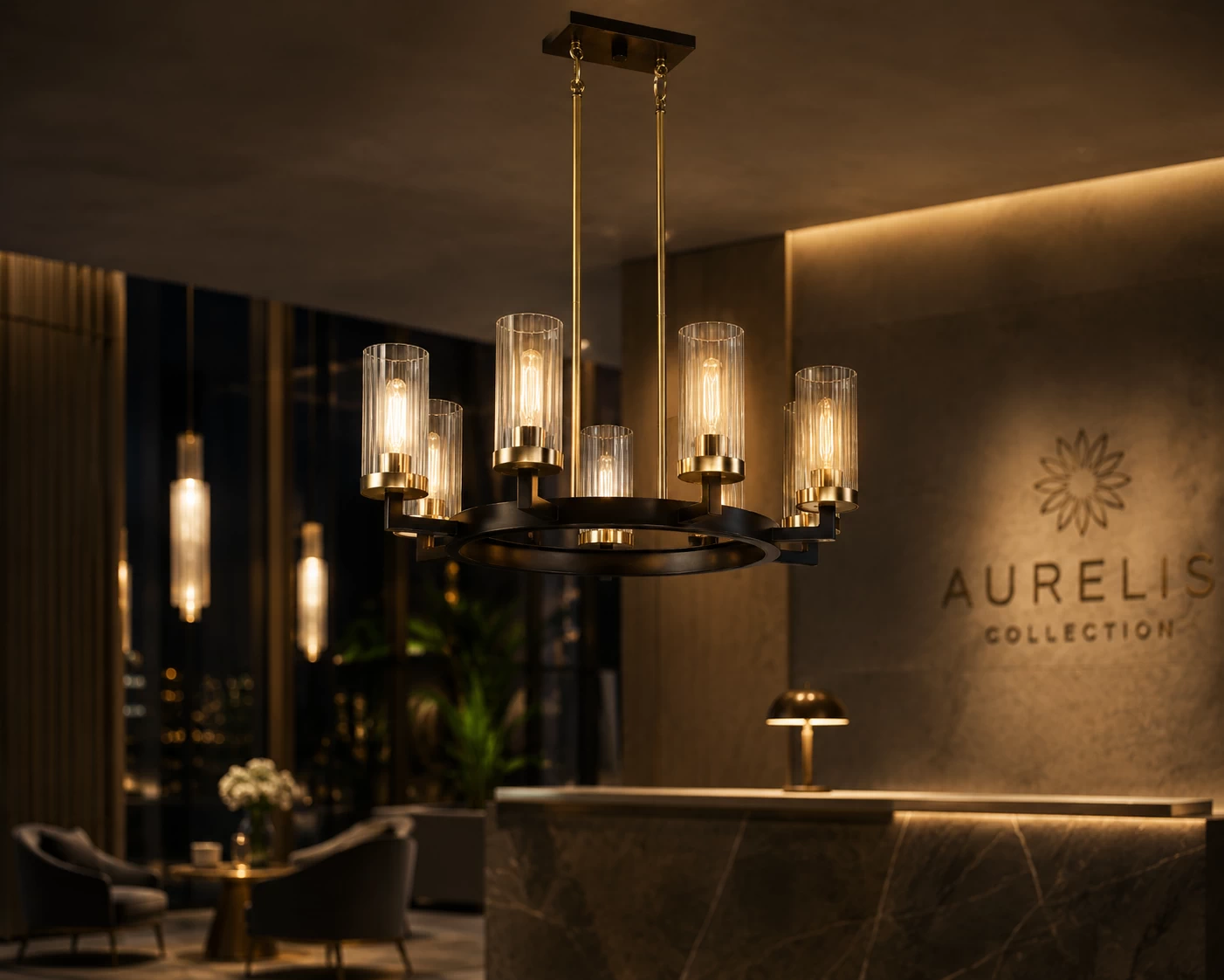 Echelon Vista Chandelier in Hospitality Lounge Area