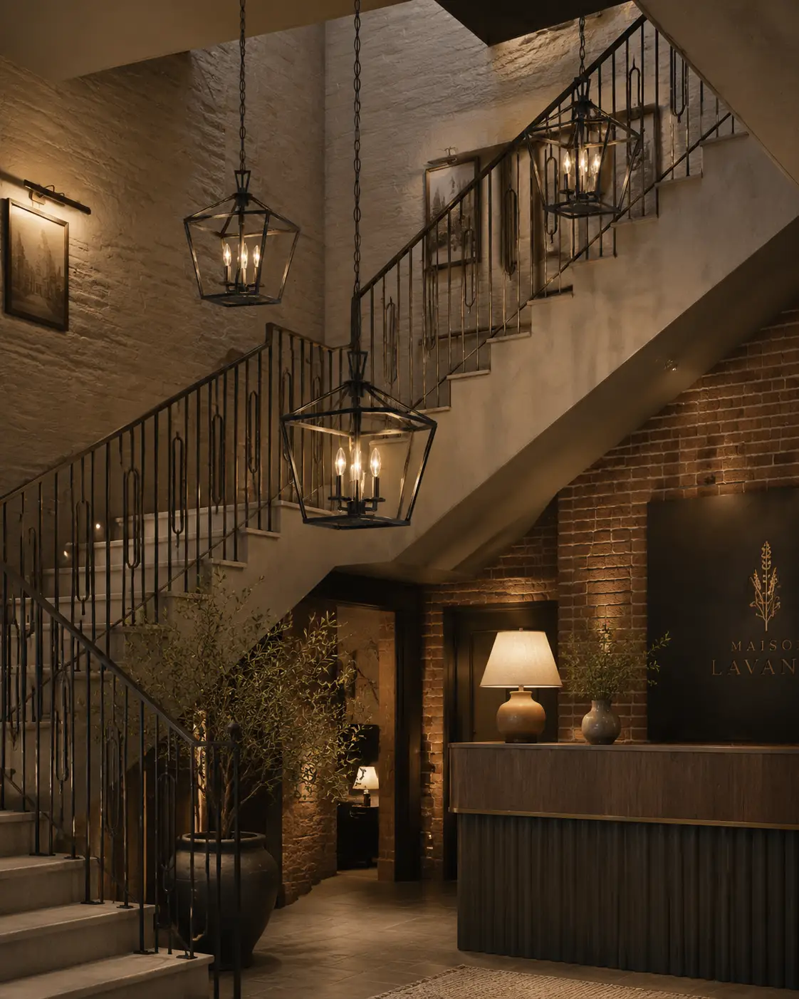 Tapered Lantern Pendant in Boutique Hotel Stairwell