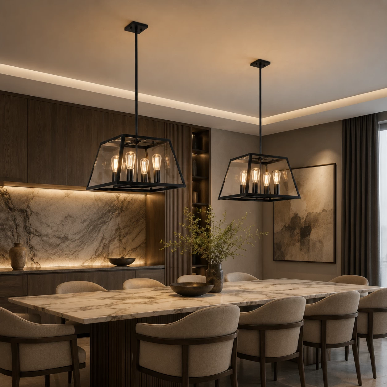 Geometric Forge Pendant in Modern Luxury Dining Room