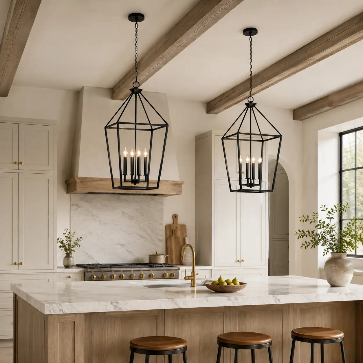 Geometric Lantern Open Cage Pendant in Modern Farmhouse Kitchen Island
