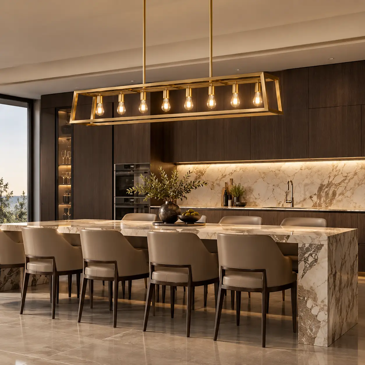 Gilded Horizon Linear Pendant in Modern Luxury Kitchen