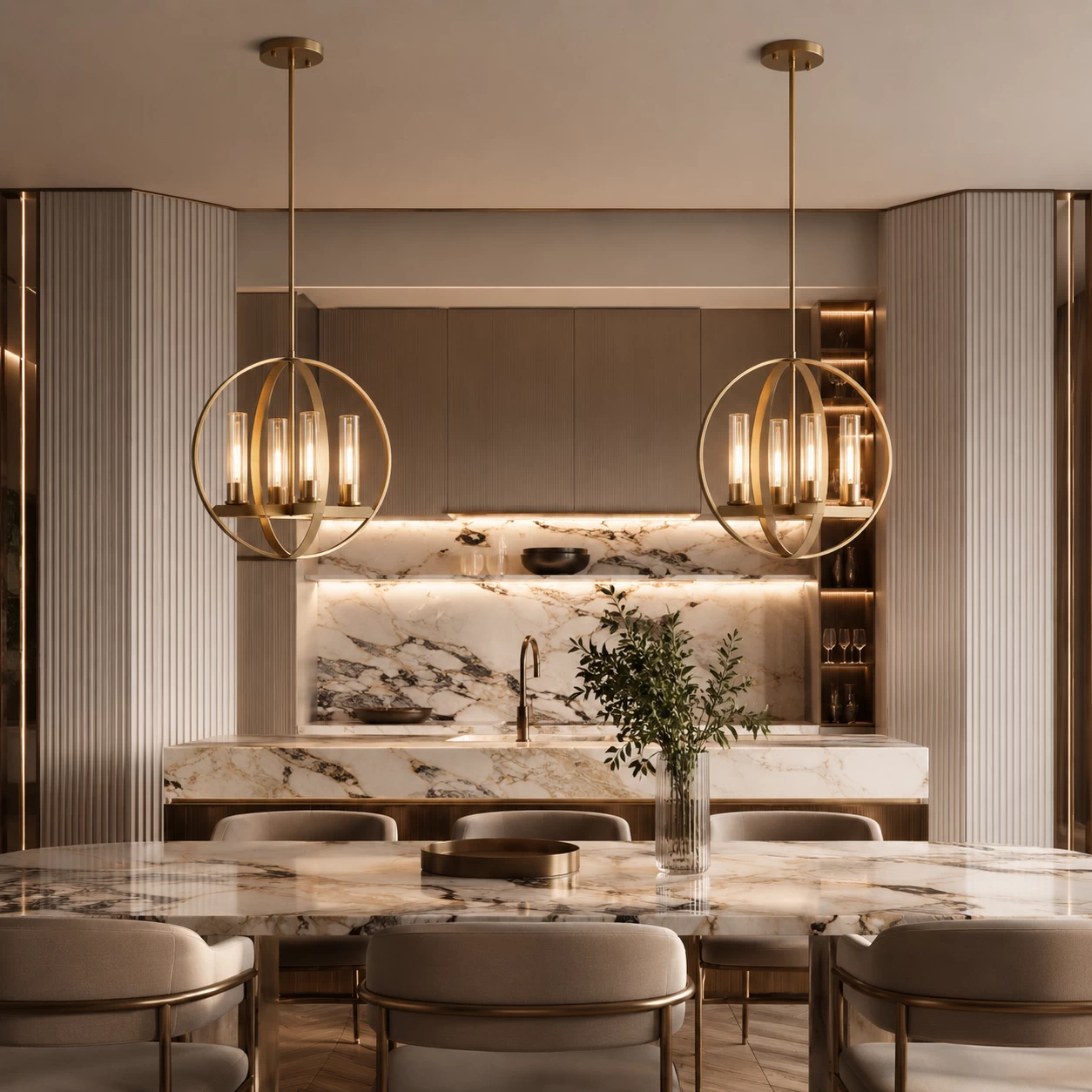 Halo Core Orb Pendant in Contemporary Luxury Dining Room