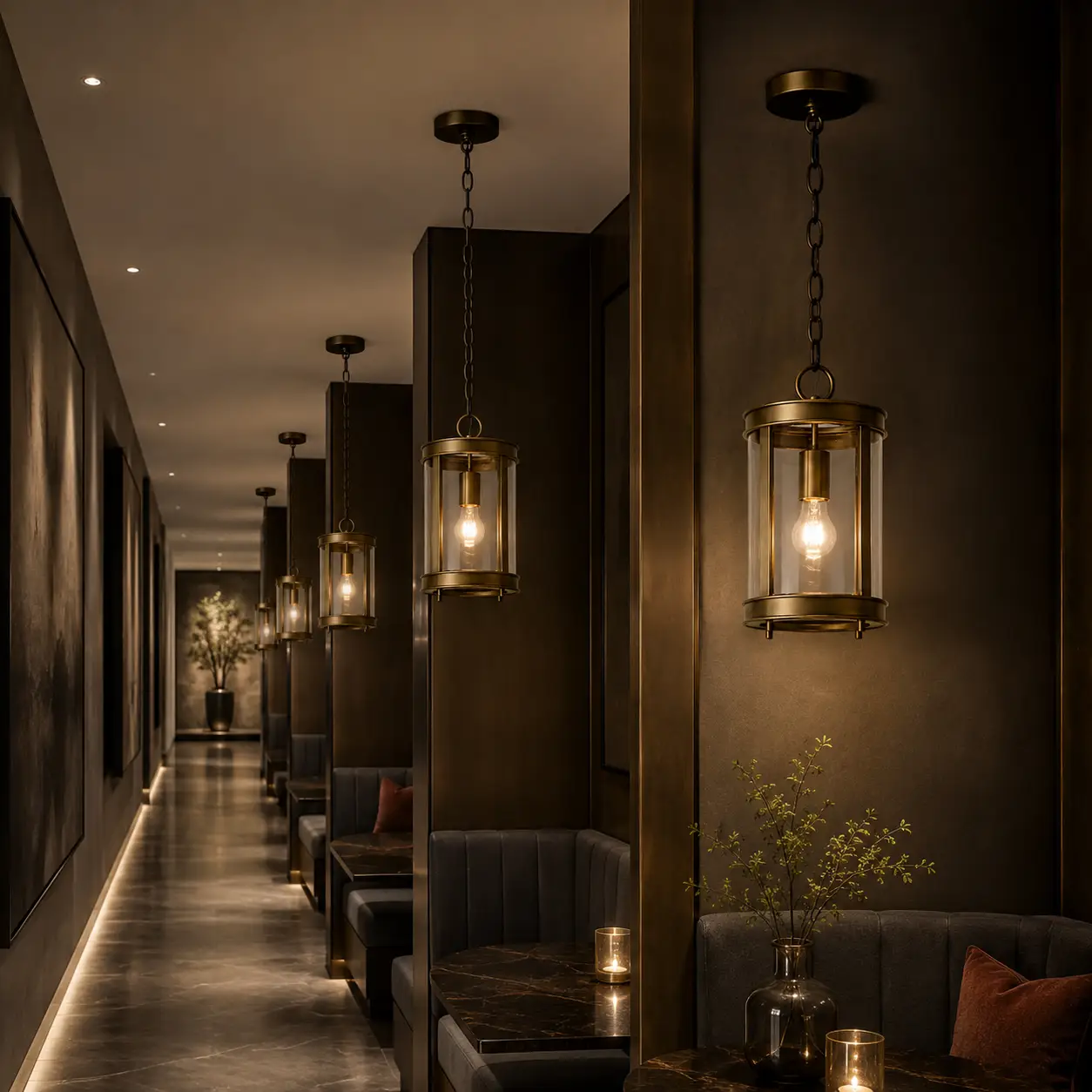 Cylinder mini glass lantern in modern luxury dining room