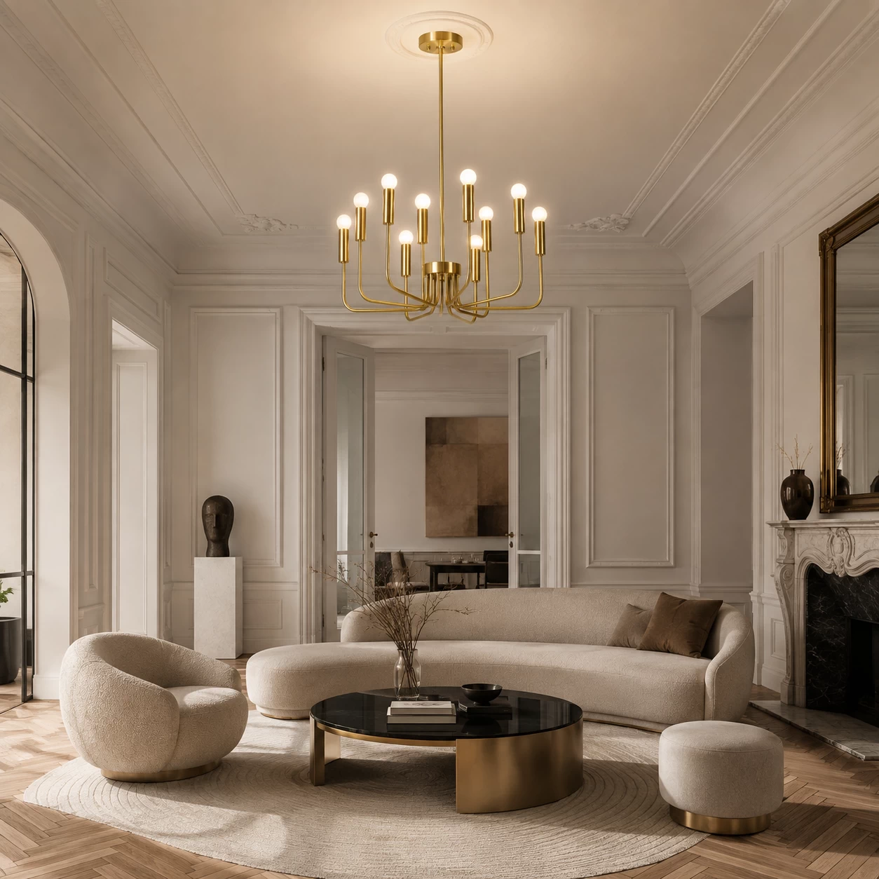 Heritage Aura 12-Light Chandelier in French Luxury Living Room