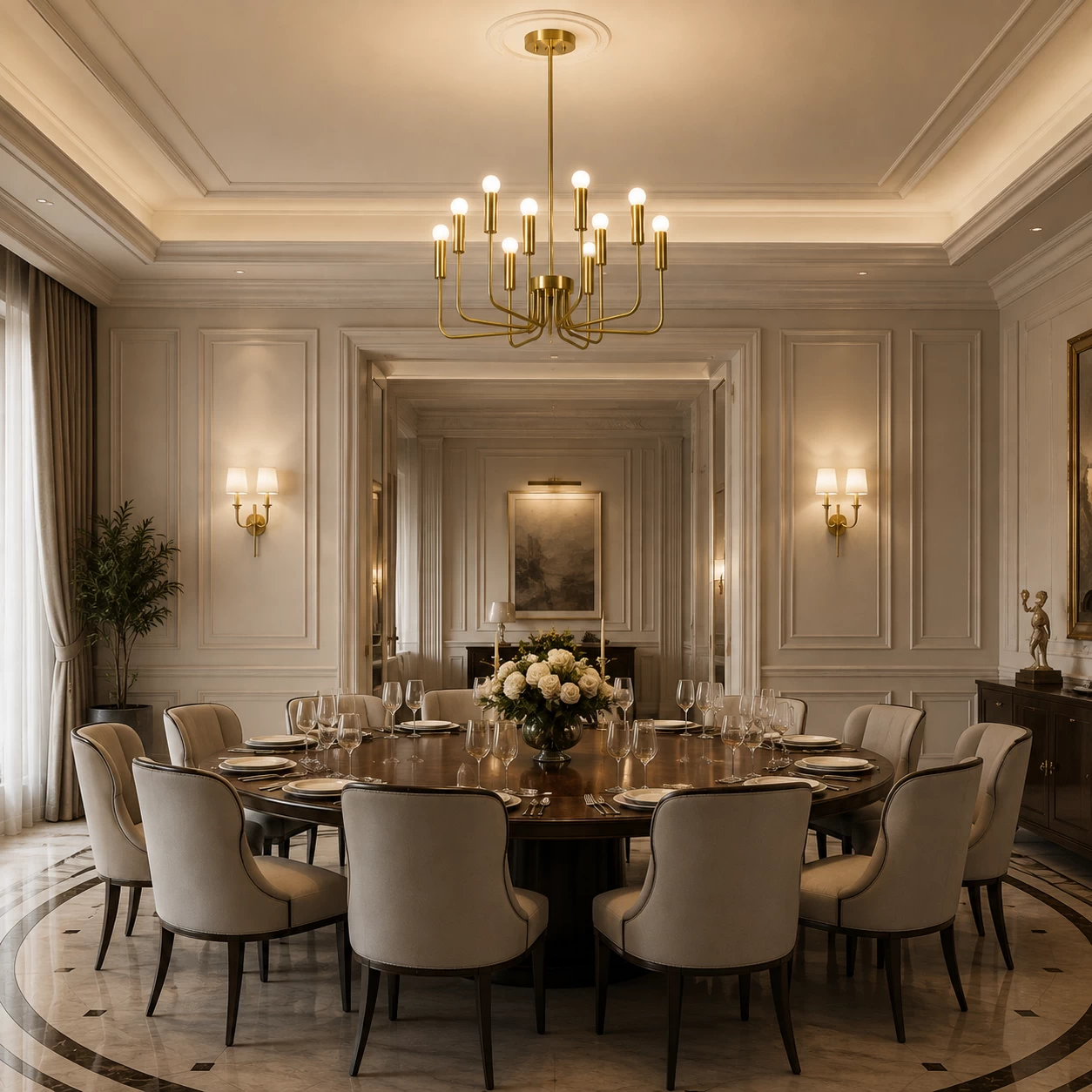 Heritage Aura Chandelier over Formal Banquet Table