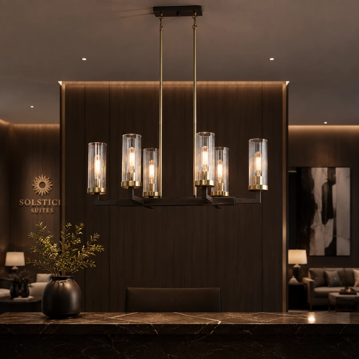 Heritage Streamline Chandelier in Hospitality Executive Suite