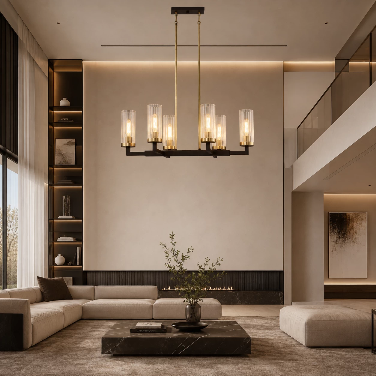 Heritage Streamline Chandelier in Modern Minimalist Living Room