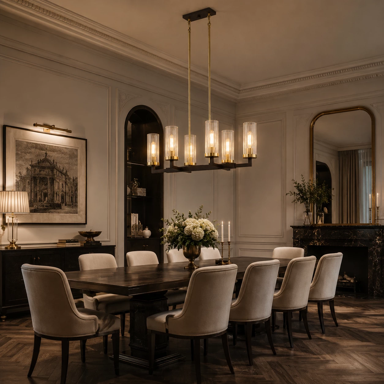 Heritage Streamline Chandelier over Executive Dining Table