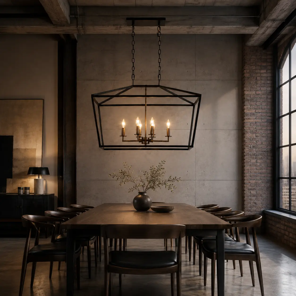 The Homestead Rectangular Pendant over Long Dining Table
