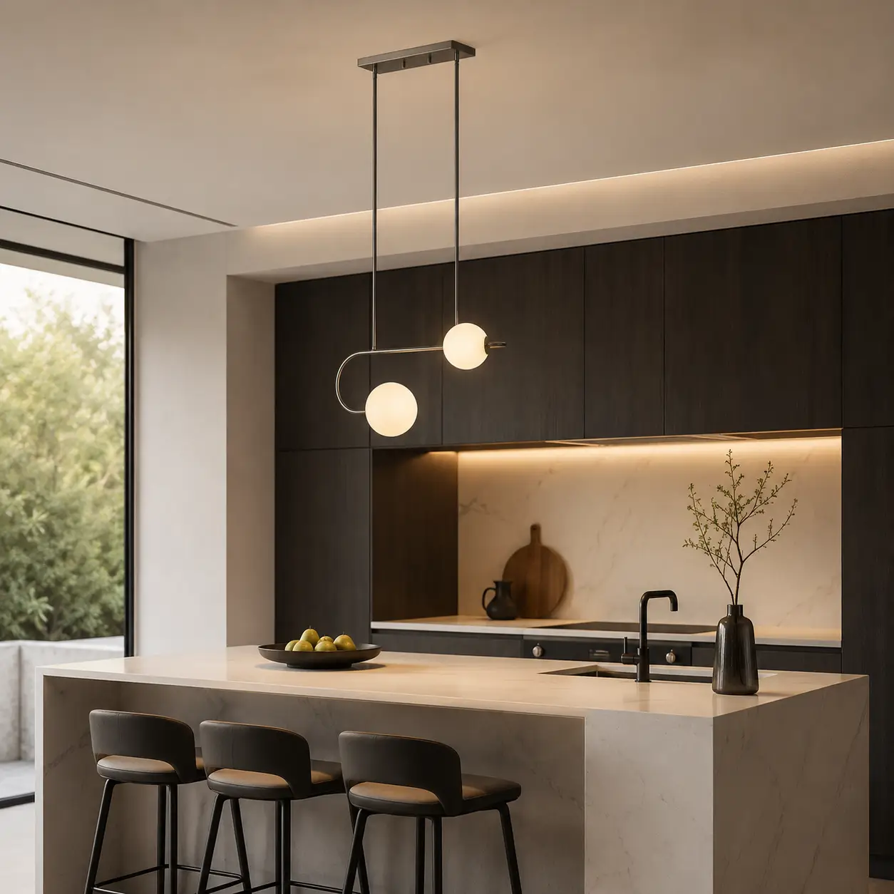 Modern 2 Light Linear Pendant Light over Kitchen Island