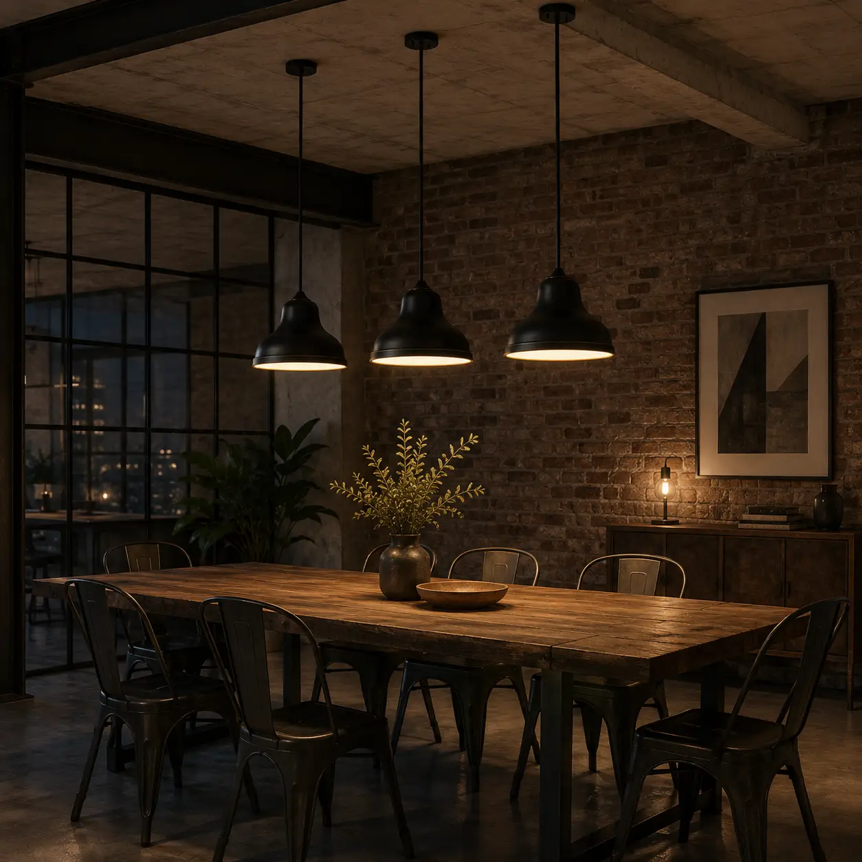Industrial Cone Pendant over Urban Dining Table