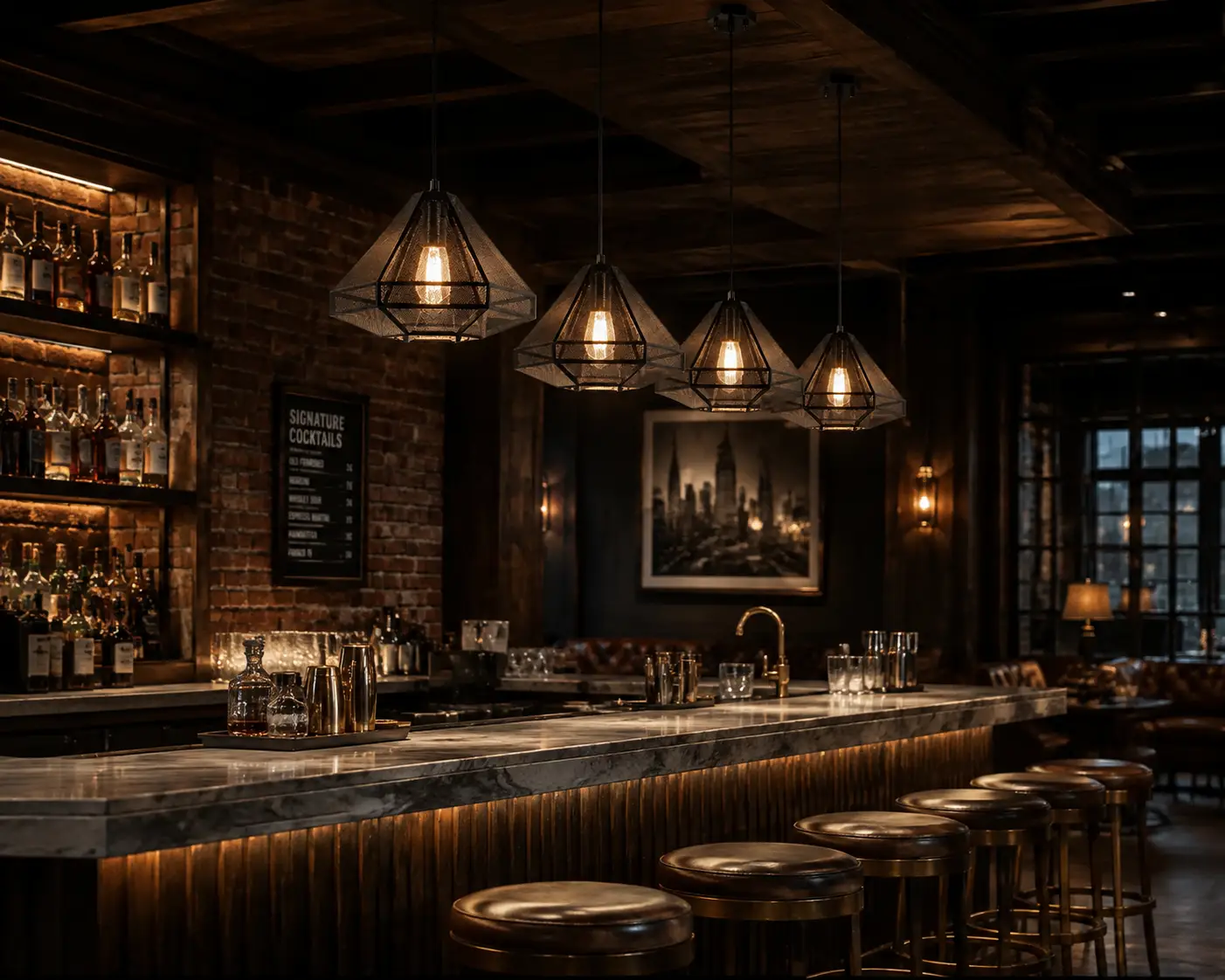 Inverted Prism Pendant in Industrial Chic Bar Lounge