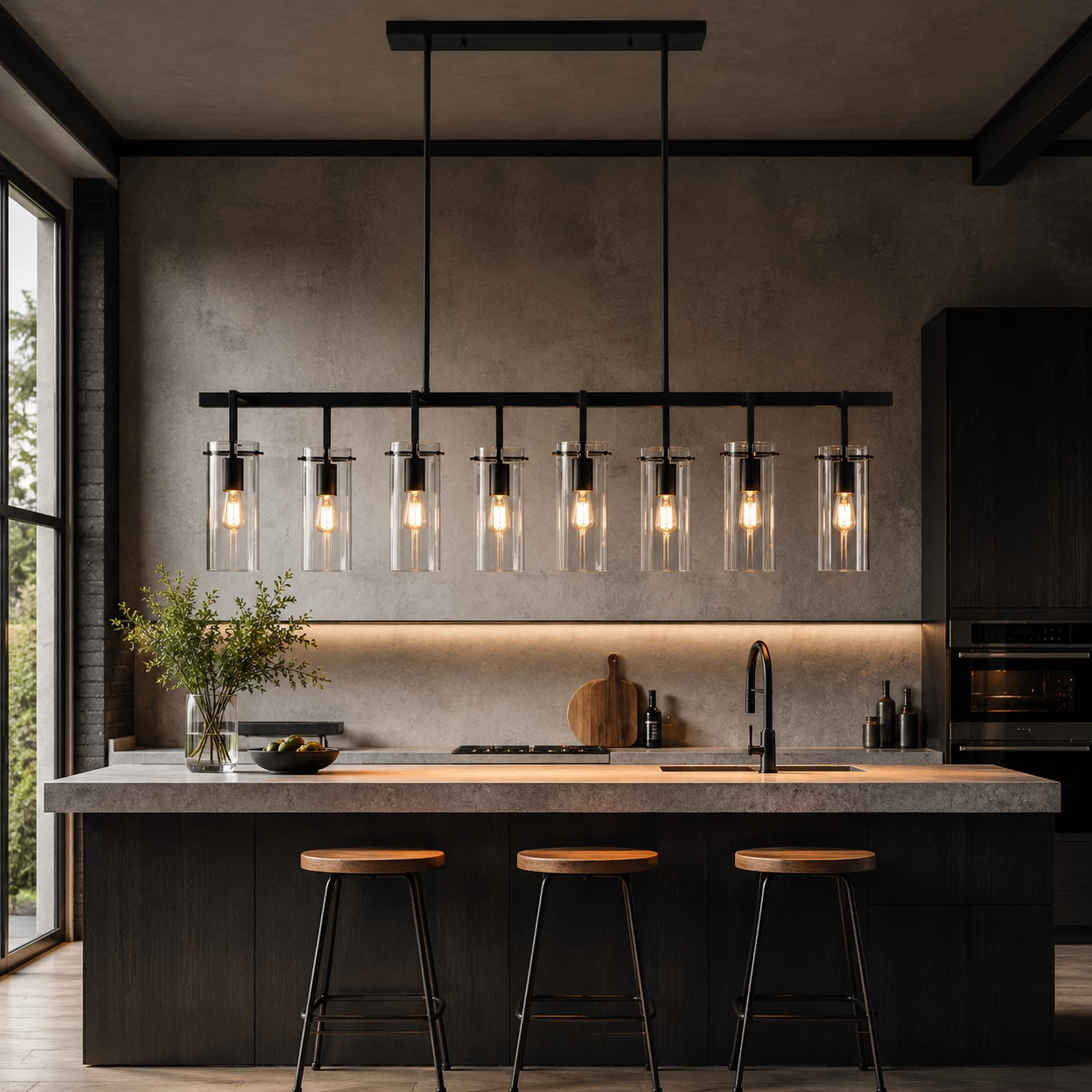 Industrial Loft 8-Light Pendant over Kitchen Island