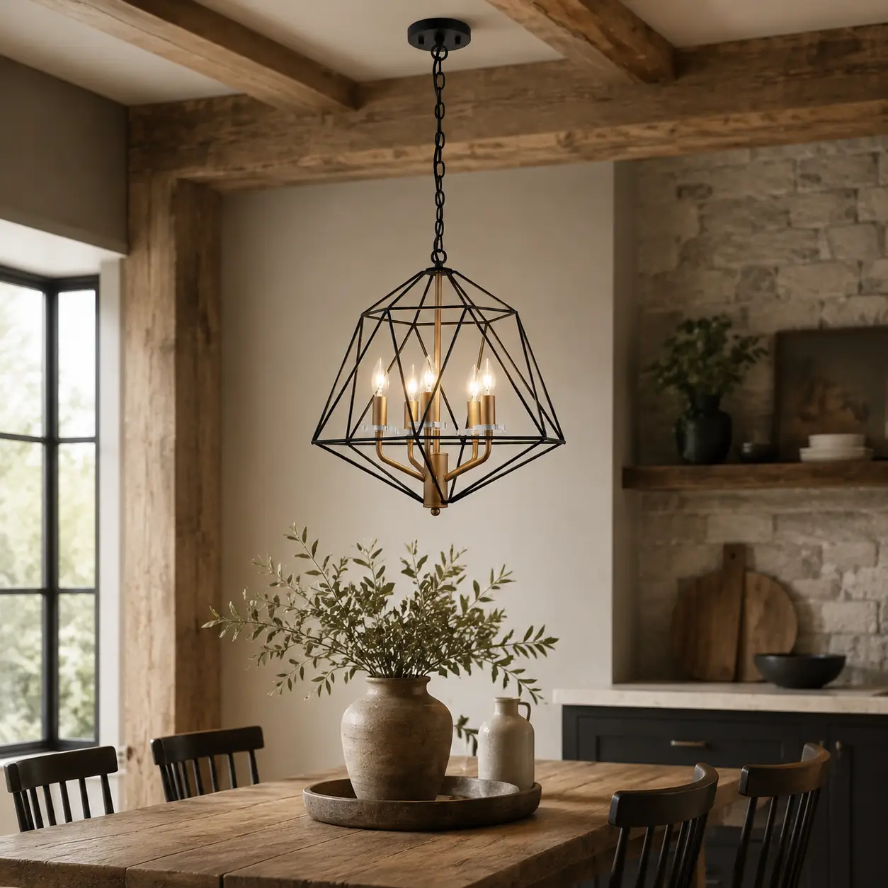 Ironcrest Grande Chandelier over Rustic Dining Table