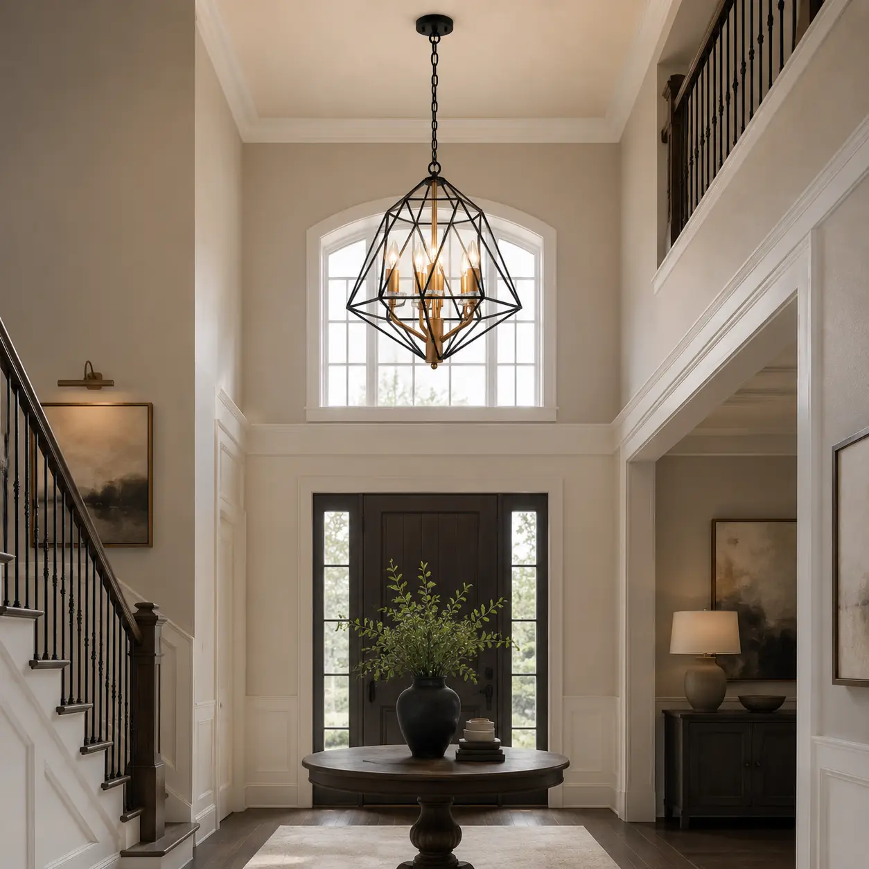 Ironcrest-Grande-Matte-Black-Cage-5-Light-Chandelier-with-Classic-Bronze-Accents-transitional-foyer Ironcrest-Grande-Matte-Black-Cage-5-Light-Chandelier-with-Classic-Bronze-Accents-transitional-foyer