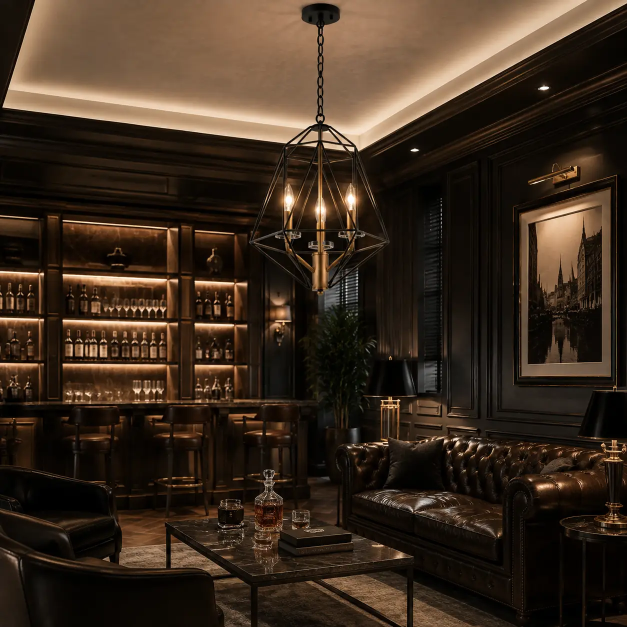Ironcrest-Matte-Black-Frame-3-Light-Chandelier-with-Classic-Bronze-Detailing-hotel-lounge Ironcrest-Matte-Black-Frame-3-Light-Chandelier-with-Classic-Bronze-Detailing-hotel-lounge