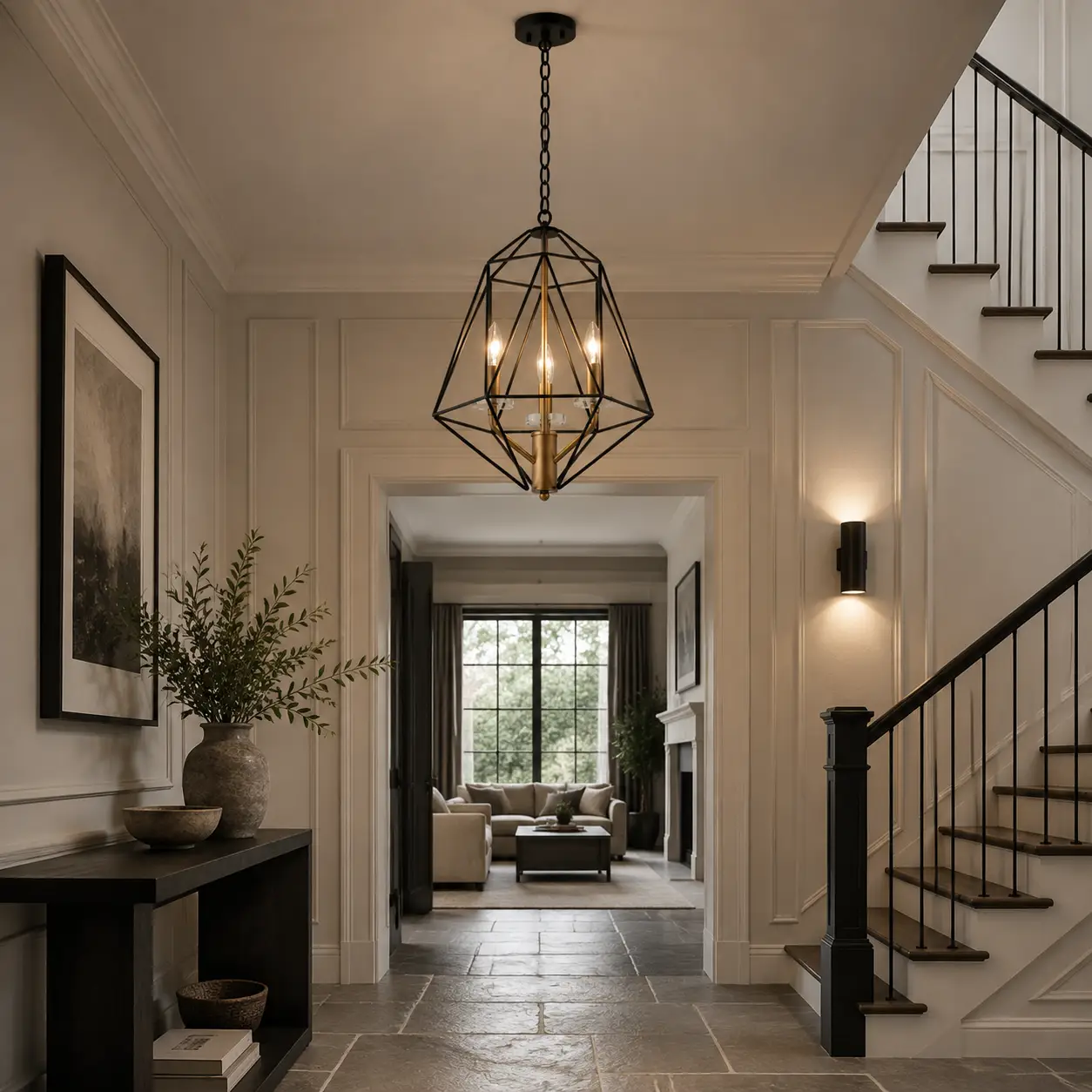 Ironcrest-Matte-Black-Frame-3-Light-Chandelier-with-Classic-Bronze-Detailing-transitional-foyer Ironcrest-Matte-Black-Frame-3-Light-Chandelier-with-Classic-Bronze-Detailing-transitional-foyer
