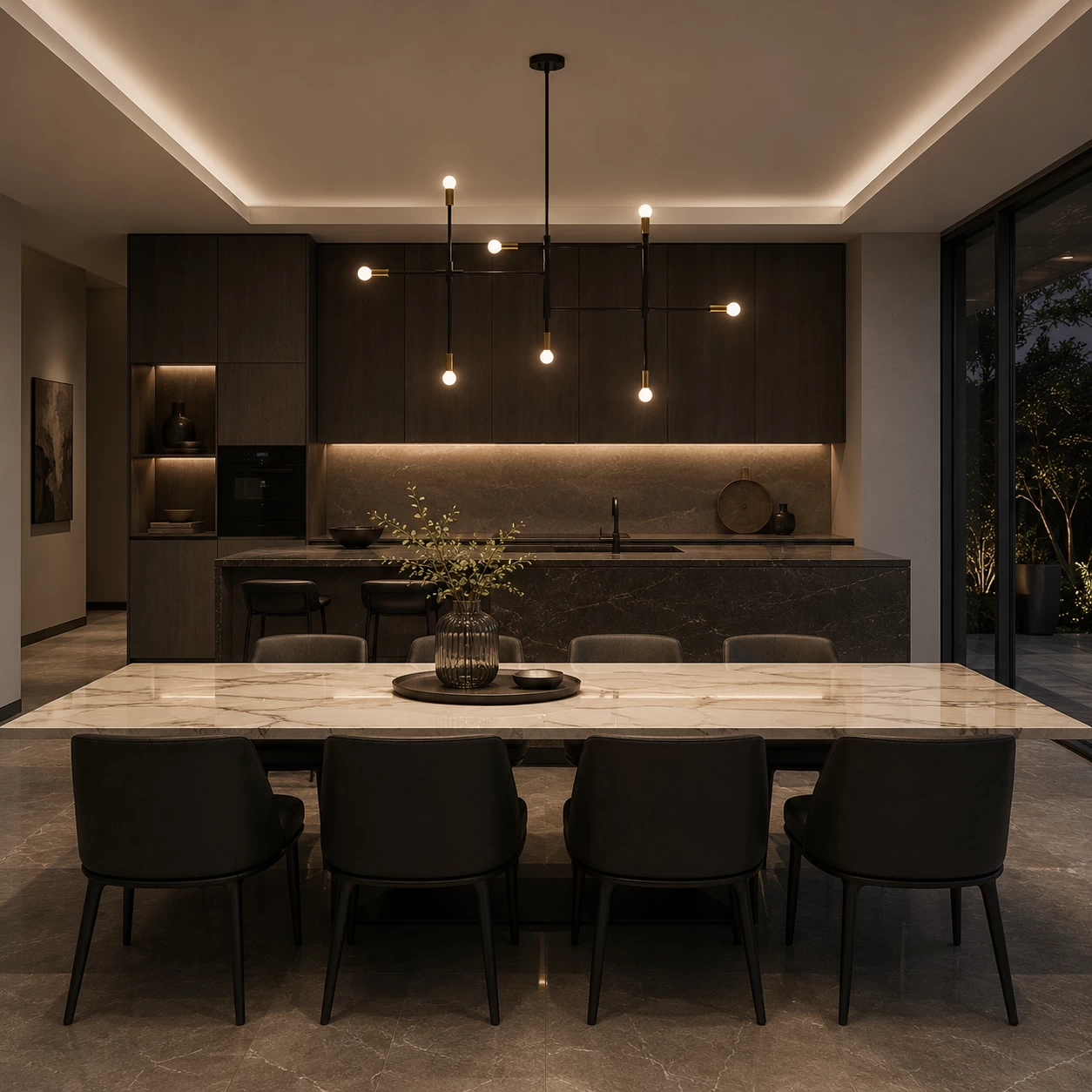 Kinetic Modernist Chandelier over Kitchen Island