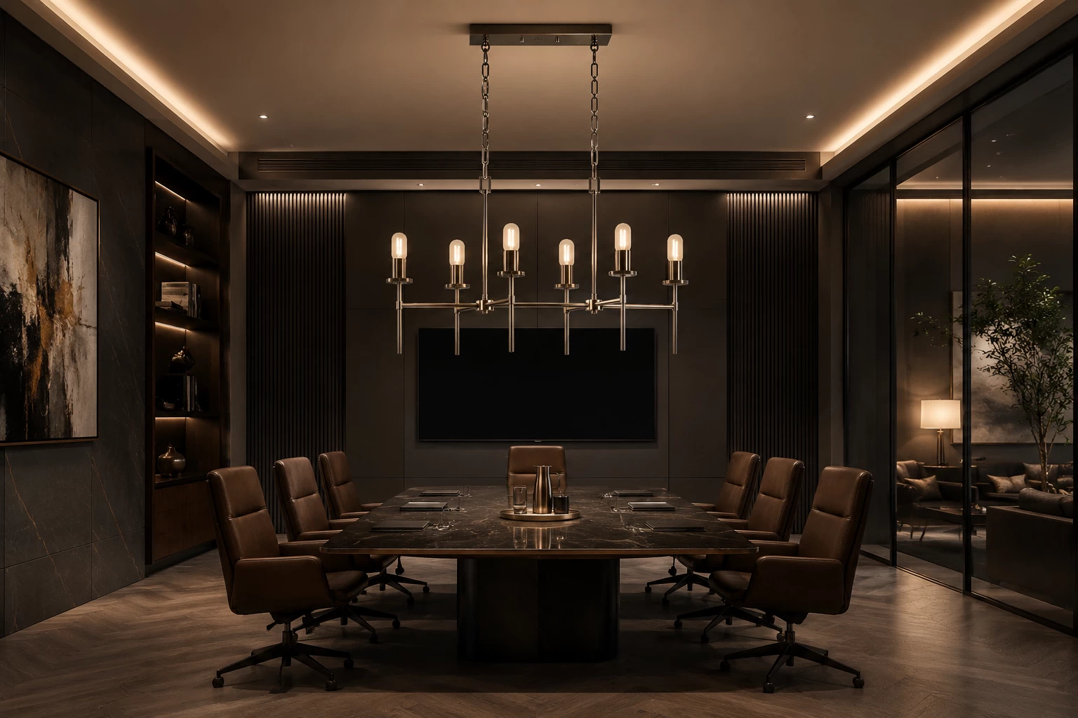 Linear Chandelier in Executive Boardroom