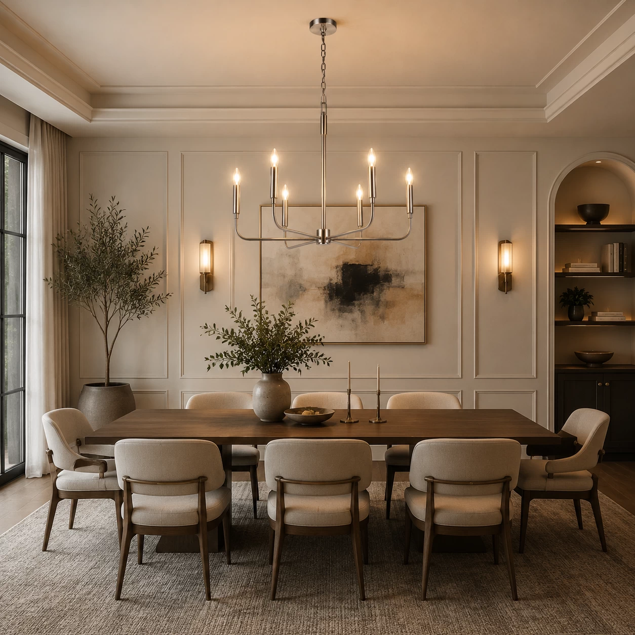 Linear Radiance Chandelier in Mid-Century Dining Room