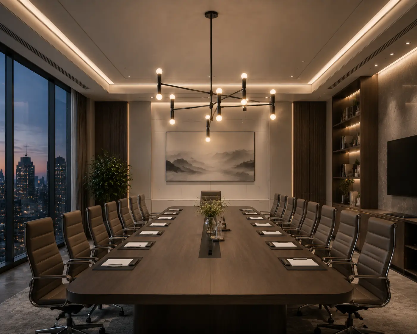 Linear Zenith Chandelier in Executive Boardroom