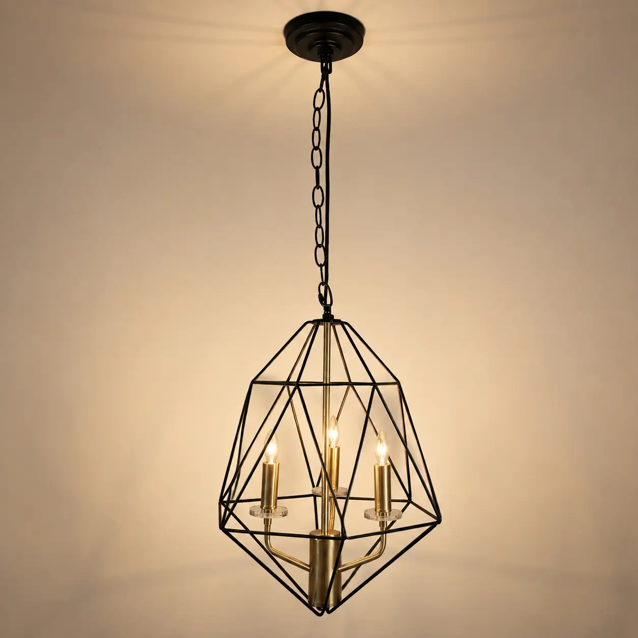 Lumicage-Matte-Black-Frame-3-Light-Chandelier-with-Satin-Brass-Accents-3 Lumicage-Matte-Black-Frame-3-Light-Chandelier-with-Satin-Brass-Accents-3