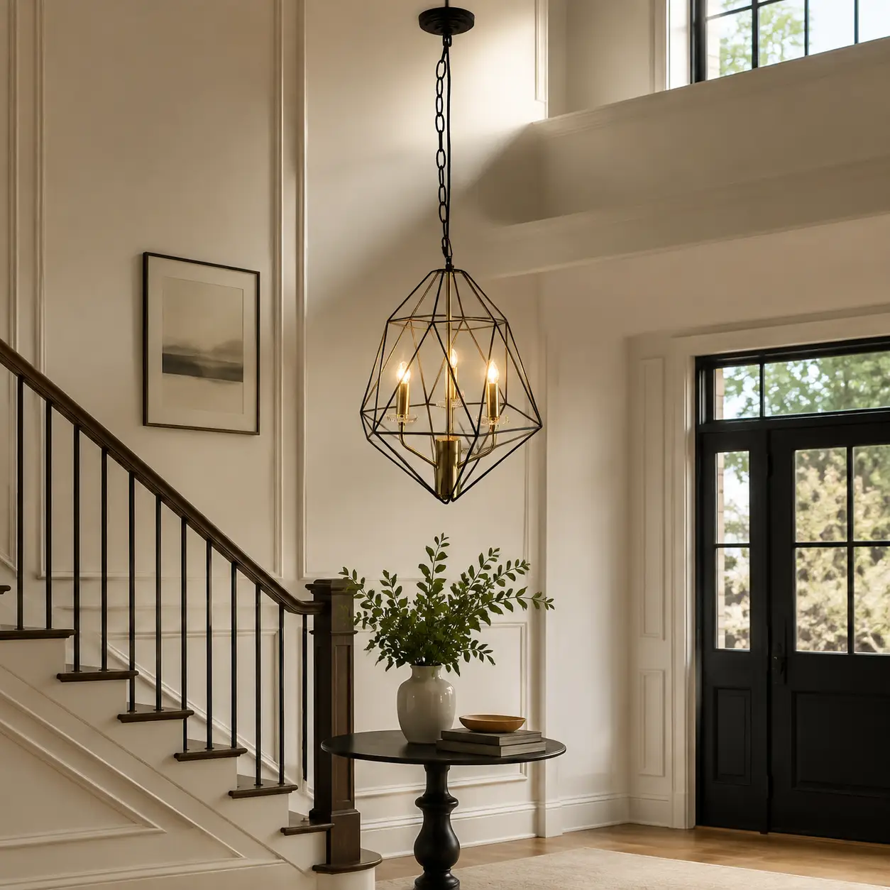 Lumicage-Matte-Black-Frame-3-Light-Chandelier-with-Satin-Brass-Accents-transitional-foyer Lumicage-Matte-Black-Frame-3-Light-Chandelier-with-Satin-Brass-Accents-transitional-foyer