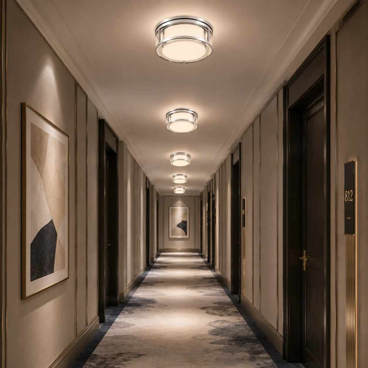 Luminesce-Polished-Chrome-3-Light-Layered-Flush-Mount-hospitality-corridor Luminesce-Polished-Chrome-3-Light-Layered-Flush-Mount-hospitality-corridor