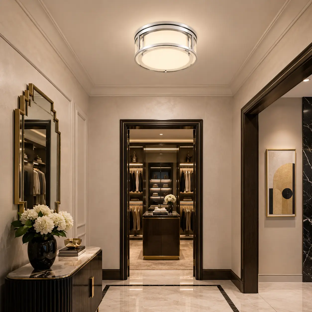 The Luminesce Layered Ceiling Light in Luxury Hallway Foyer