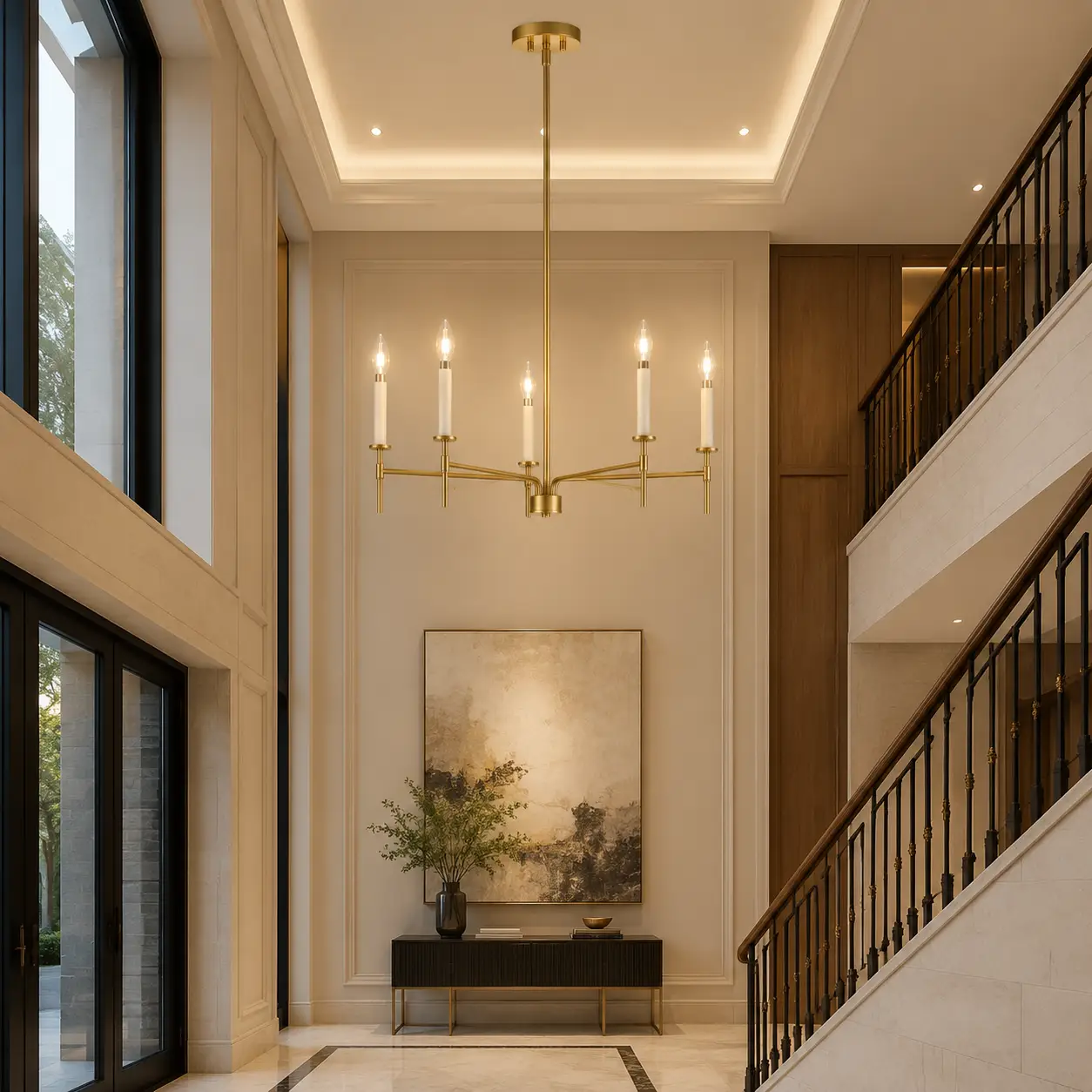 Luna Spire Pendant in Double Height Living Room