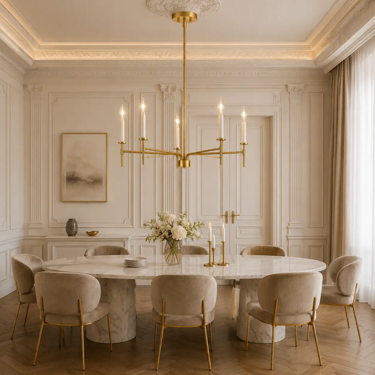 Luna-Spire-5‑Light-Chandelier-with-Satin-Gold-Brass-Finish-neoclassical-dining Luna-Spire-5‑Light-Chandelier-with-Satin-Gold-Brass-Finish-neoclassical-dining