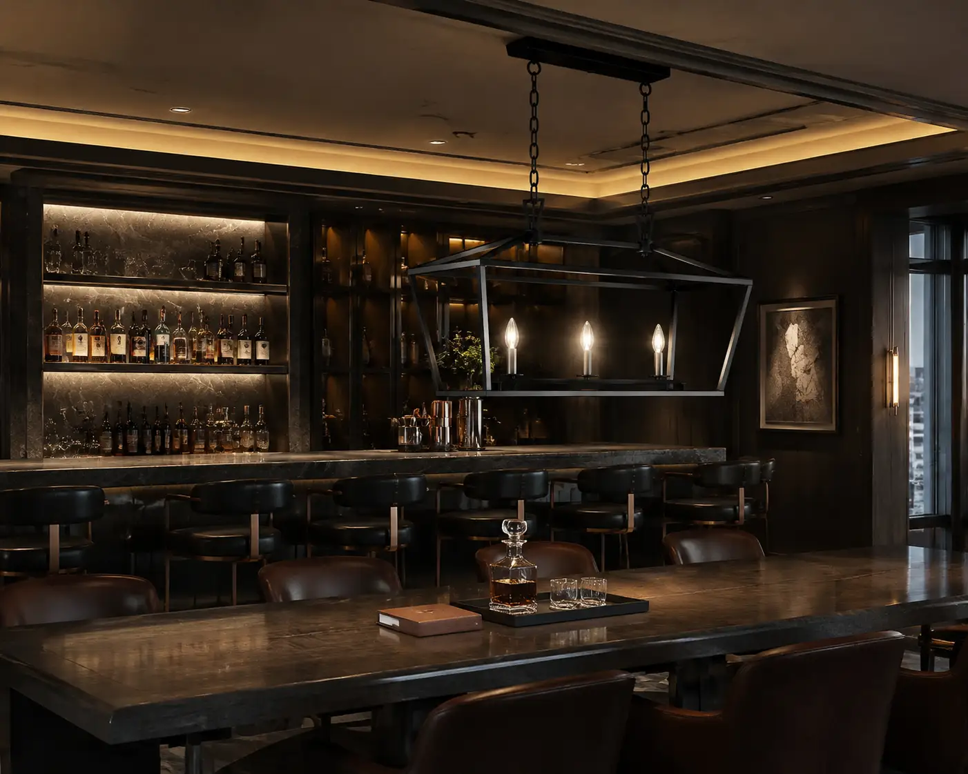 Manhattan Loft Linear Lantern Pendant in Commercial Bar Lounge