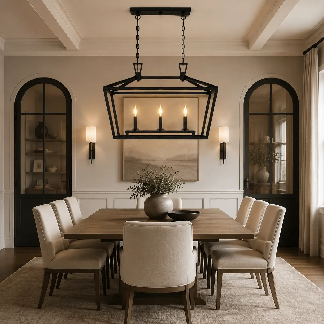 Manhattan Loft Linear Lantern Pendant in Transitional Dining Room