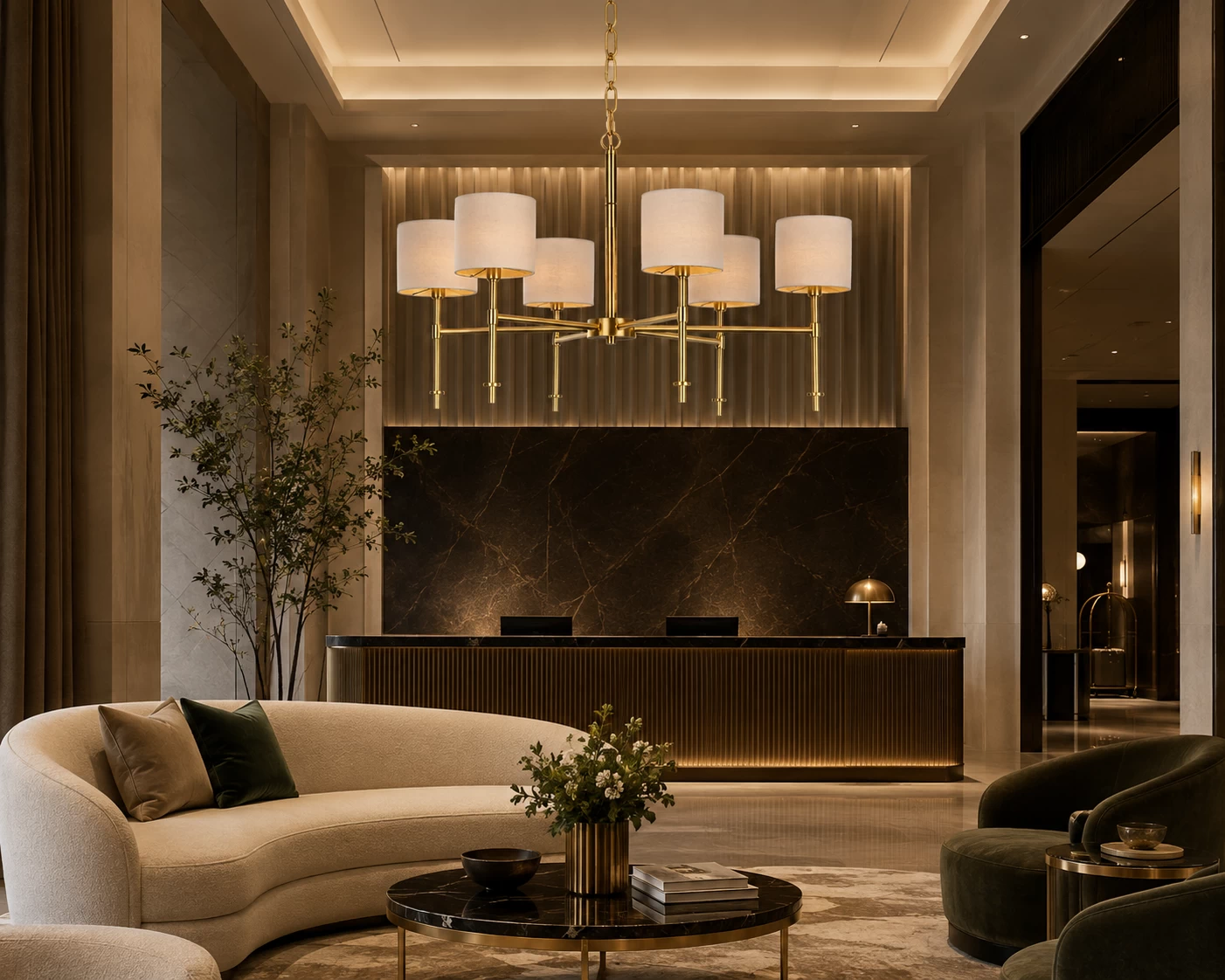 Mid-Century Elegance Drum Chandelier in Executive Hotel Suite